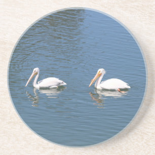 white pelican pair coaster
