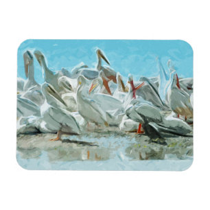 White Pelicans and Black Friend Abstract Magnet