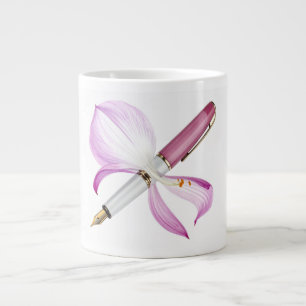 white pen whit pink ribbon large coffee mug
