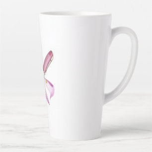 white pen whit pink ribbon latte mug