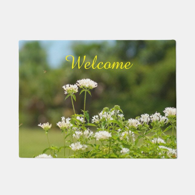 White Penta flowers Welcome Doormat (Front)