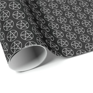 White Pentagram on Black Wrapping Paper