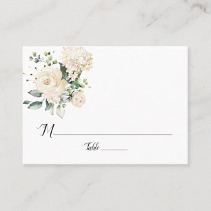 White Peonies and Roses Flat Place Cards