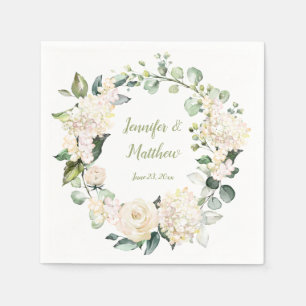 White Peonies and Roses Wreath Wedding Napkins