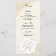 White Peonies Blossoms Wedding Menu