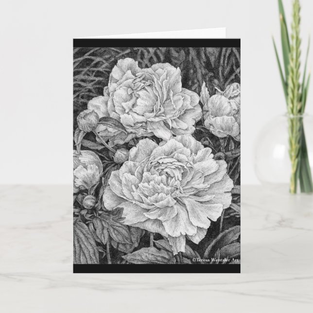 White Peonies Drawing Greeting Card (Front)