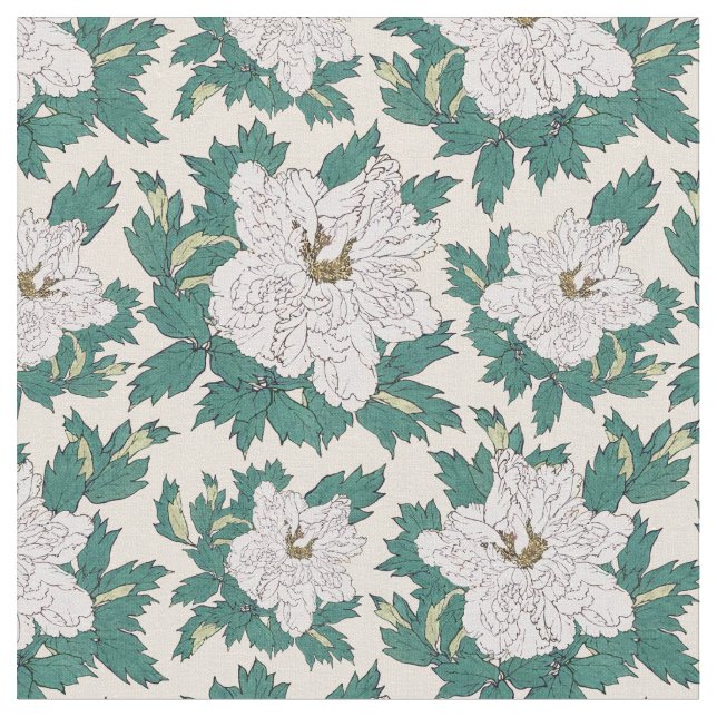White Peonies Fabric (Close Up)