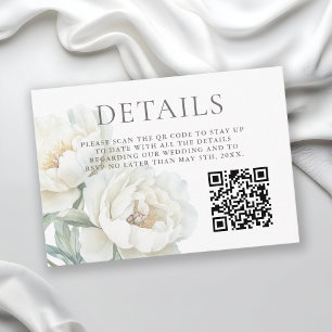 White Peonies Floral Wedding Details QR code Enclosure Card