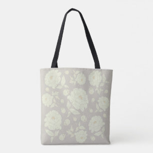 White Peonies Grey Background Tote Bag