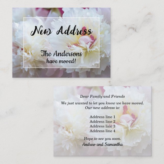 White Peonies New Address Announcement (Front/Back)