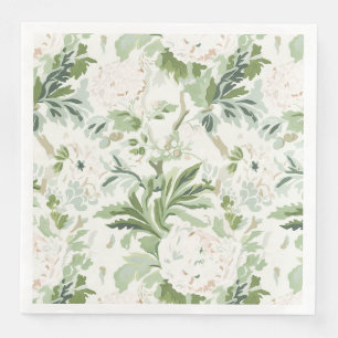 White Peonies on Sage, Garden Floral Napkin