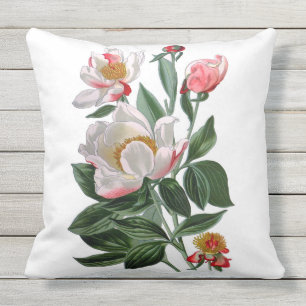 White Peonies Outdoor Fabric Throw Pillow 20x20