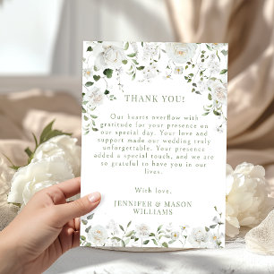 White Peonies Roses Floral Botanical Wedding Thank You Card
