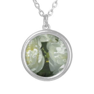 White Peonies Silver Plated Necklace