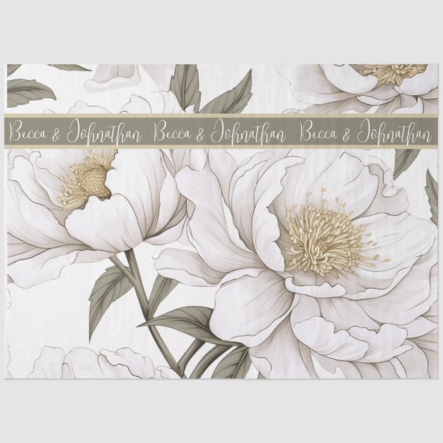 White Peonies | Simple | Rustic Tissue Paper (Front)