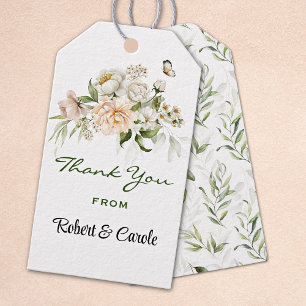 White Peonies Still Life Art Floral Thank You Gift Tags
