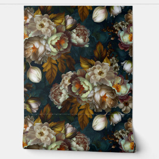 White Peonies Vintage Midnight Goth Garden Wallpaper