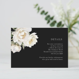 White Peonies Wedding Black Details Enclosure Card