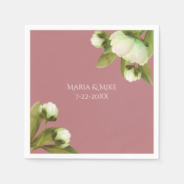 White Peonies with Dusty Blue Napkins (Front)