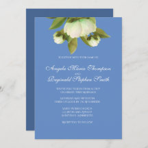 White Peonies with Provence Blue  Invitation