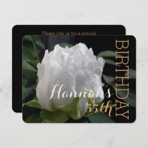 White Peony 35th Birthday Party Invitation