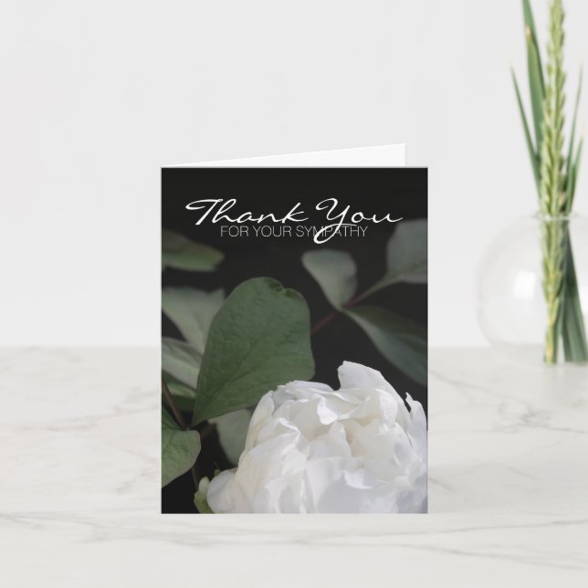 White Peony 3 Memorial Sympathy Thank You Card (Front)