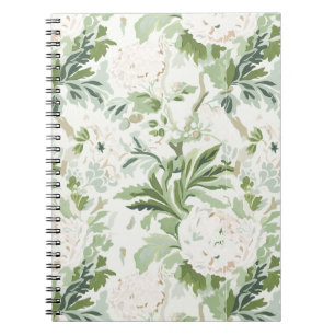 White Peony and Sage Leaf Garden Print Notebook