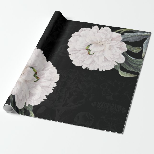 white peony black lace wrapping paper (Unrolled)
