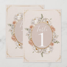 White Peony & Blush Rose Floral Table Numbers