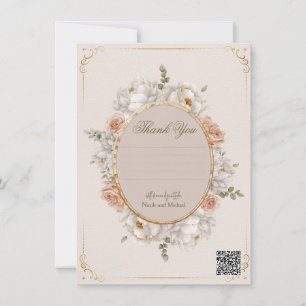 White Peony & Blush Rose Floral Wedding  Invitation