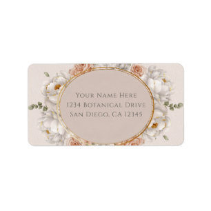 White Peony & Blush Rose Floral Wedding  Label