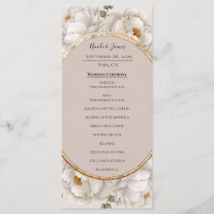 White Peony & Blush Rose Floral Wedding Program Menu