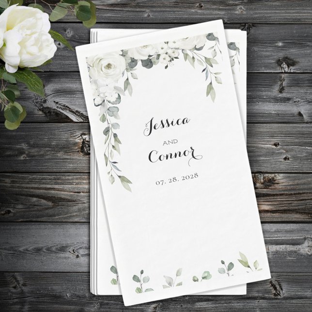 White Peony Eucalyptus Greenery Vine Wedding Napkin (Creator Uploaded)