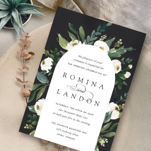 White Peony Floral Arch Wedding Invitation