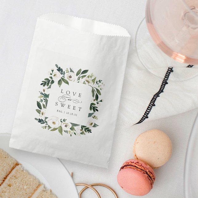 White Peony | Floral Frame "Love is Sweet" Wedding Favour Bags (Creator Uploaded)