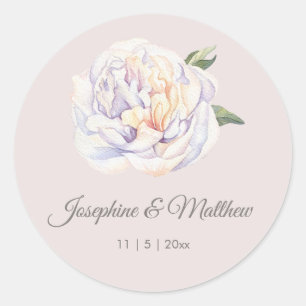 White Peony Floral Mauve Wedding Stickers