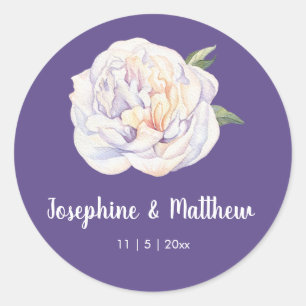 White Peony Floral Violet Purple Wedding Stickers