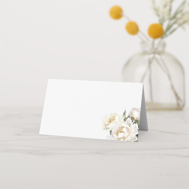 White Peony Floral Wedding  Place Card (Front)