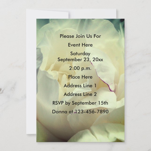 White Peony Flower Petals Invitation (Front)