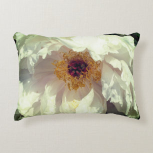 White Peony Flower Petals With Pollen   Decorative Cushion