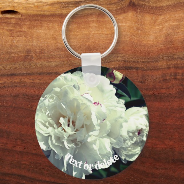 White Peony Flower Phases Personalised  Key Ring (Front)
