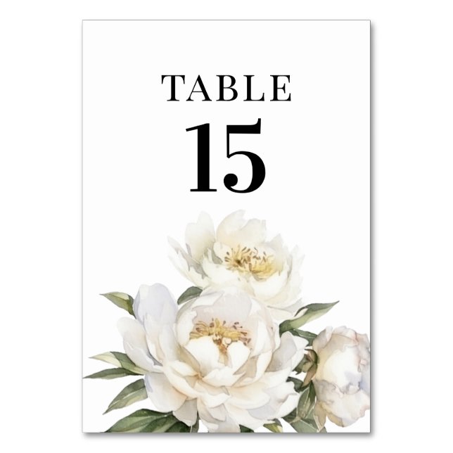 White Peony flower  Table Number (Front)