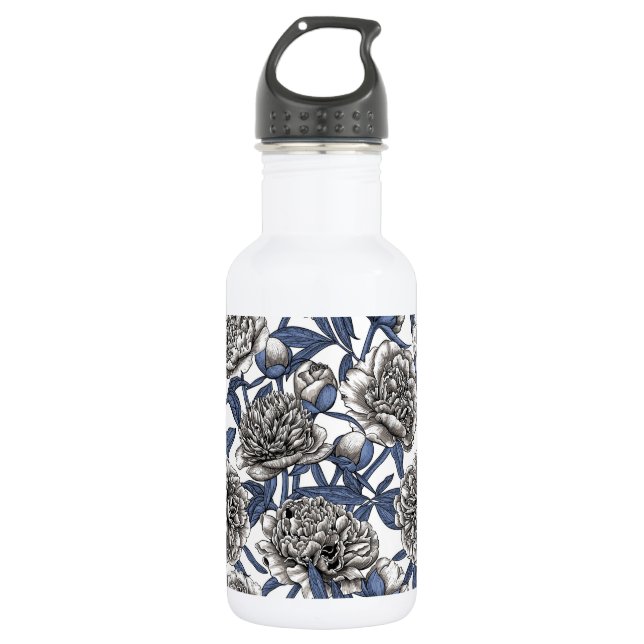 White peony flowers 532 ml water bottle (Front)