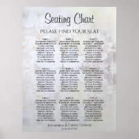 White Peony Flowers 9 Table Wedding Seating Chart