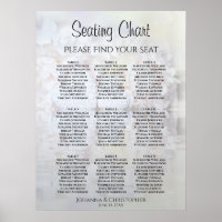 White Peony Flowers 9 Table Wedding Seating Chart