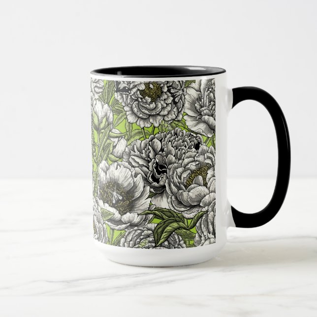 White peony flowers and moths mug (Right)