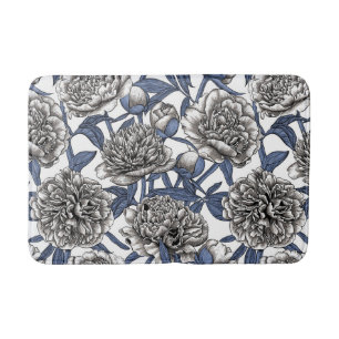 White peony flowers bath mat