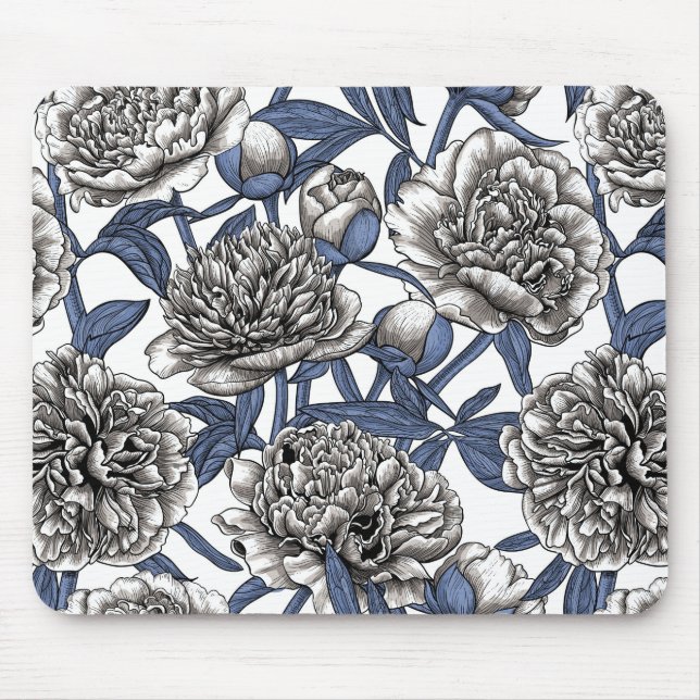 White peony flowers mouse pad (Front)