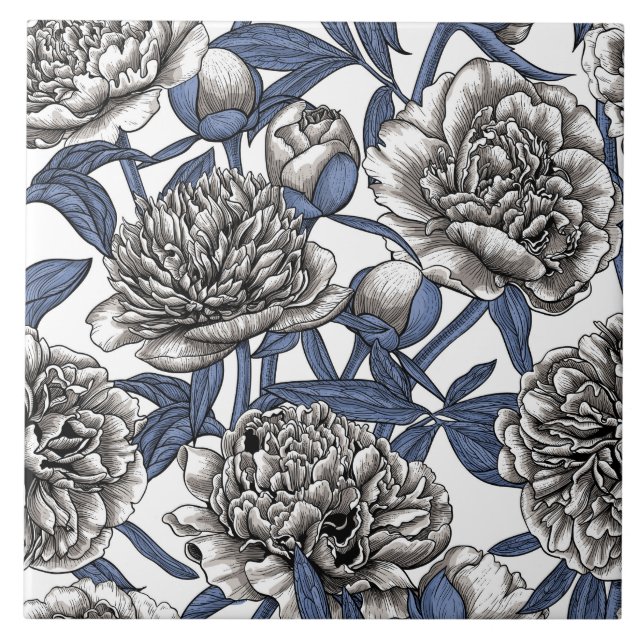 White peony flowers tile (Front)