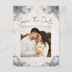 White Peony Flowers Vintage Rustic Save the Date Announcement Postcard